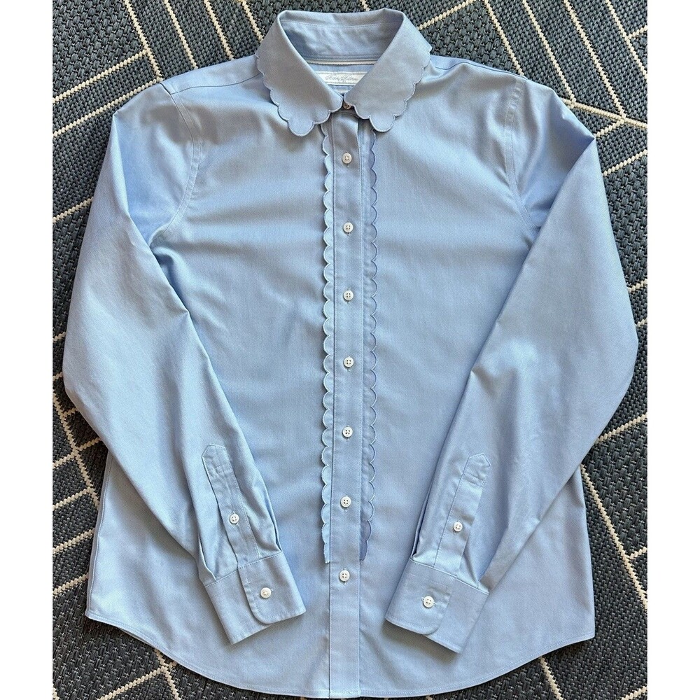 Brooks Brothers Scalloped Collar Button Down Shirt Preppy Cottagecore Blue 2